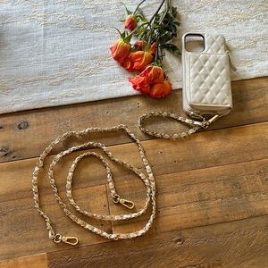 iPhone 14. Travel case. Wallet. Cross body attachment or wrist. Or both. White.